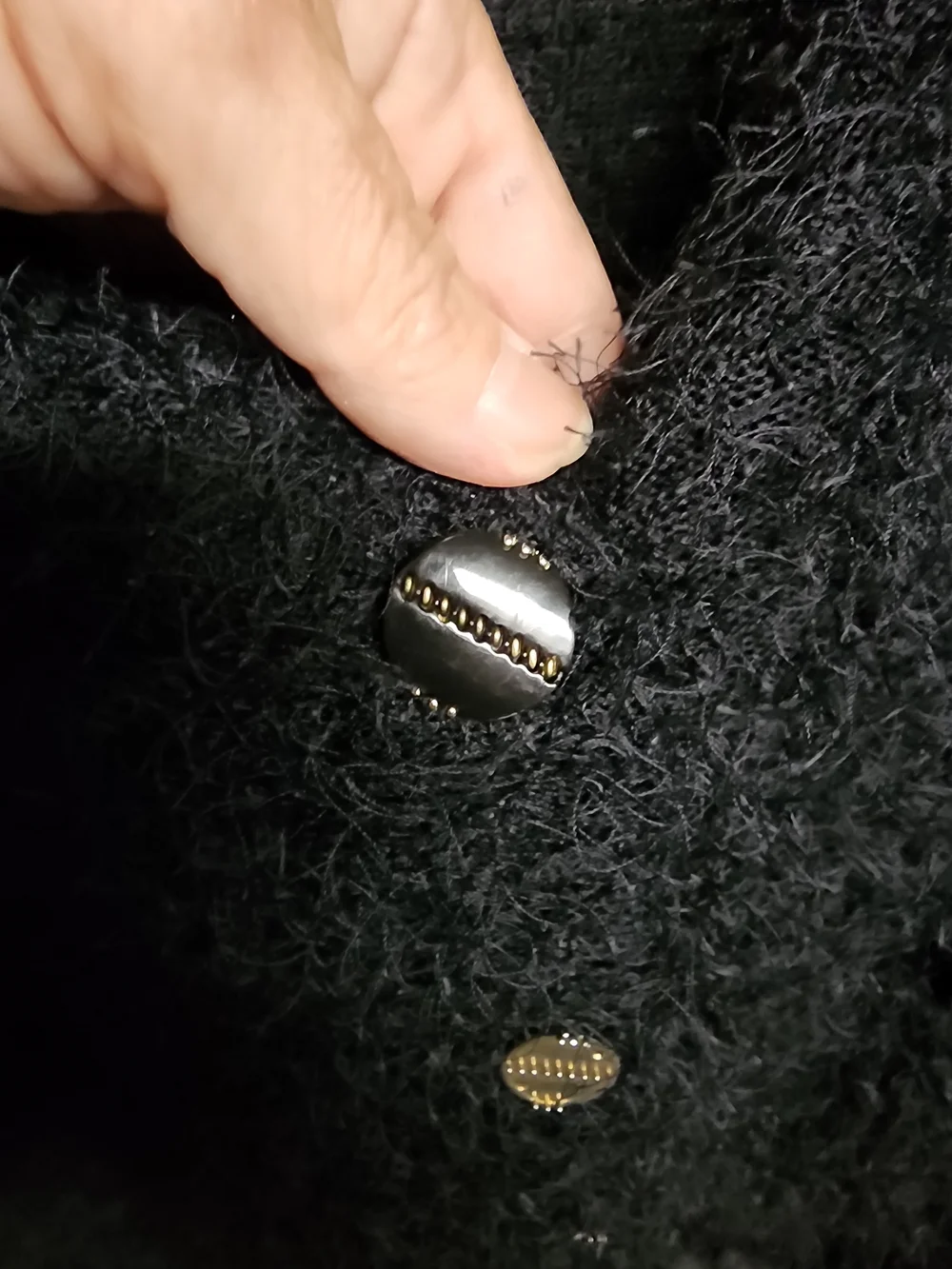 Vintage PICCADILLY brand Cozy Black Fuzzy Button-Up Women's Sweater